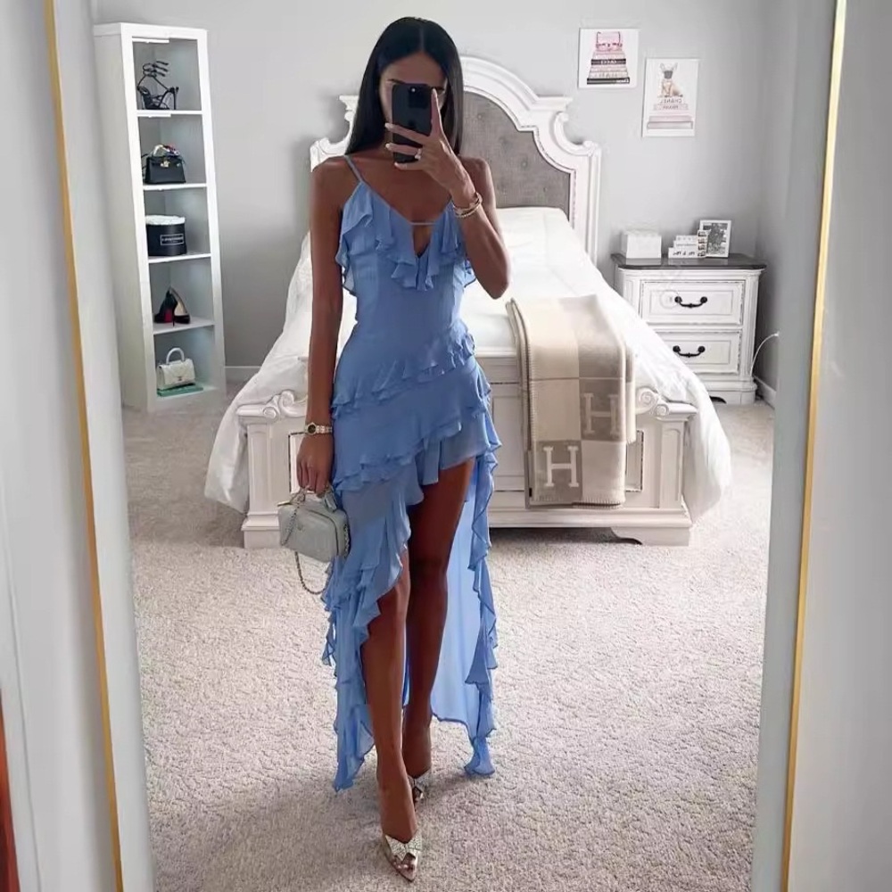 Zimmermann Sleeveless Ruffled High-Low Midi Dress in Light Blue - Picture 2 of 3
